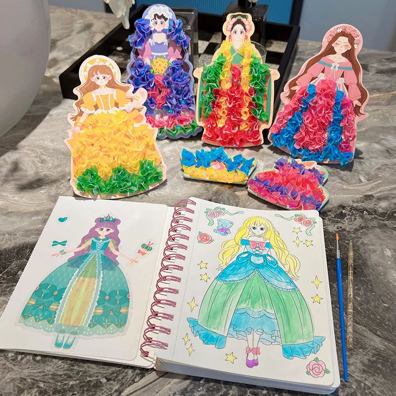 Handmade Doll Girl Dress Up Toys Drawing Painting Puzzles Stickers 3 in 1 Pretend Play Set Kid DIY Craft Preschool Learning Gift