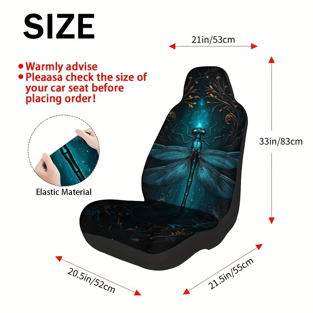 2pcs Universal Car Seat Covers Set, Mystical Blue Dragonfly Print, Trendy Vehicle Seat Covers. Fits Weekend Hiking Trips & Daily
