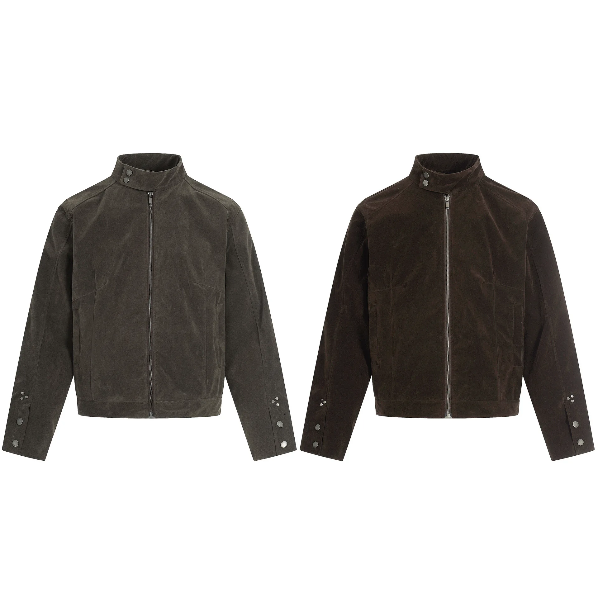 

Retro American Suede Harrington Jaet Men's Simple Deconstructed Design Sensation Stand Collar Outerwear Top