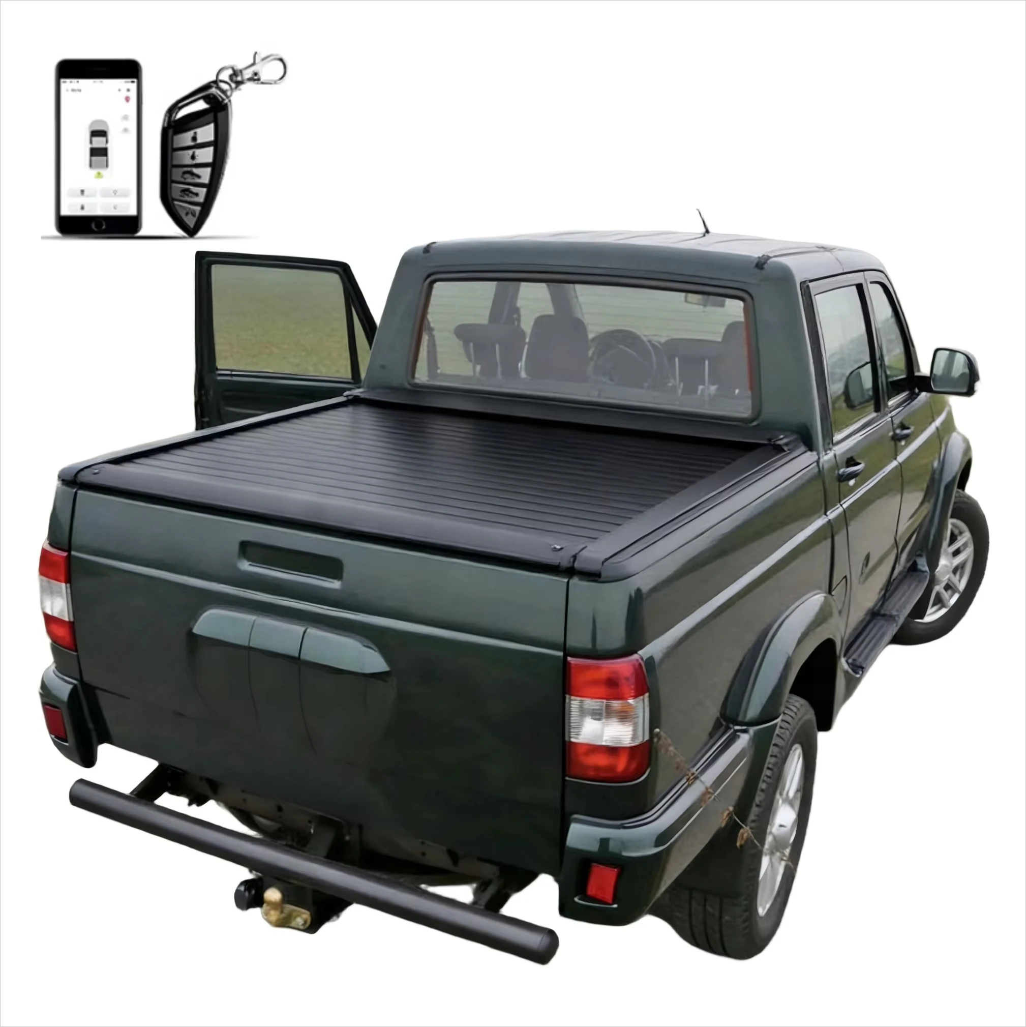 Pickup Truck Electric Retractable Tonneau Cover Aluminum Alloy Roller Lid Black No Drilling Required for UAZ 2363