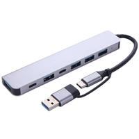 1 To 7 Type-c Expansion Dock Hub Multi Interface Splitter 7-in-1 USB Splitter Aluminum Alloy PD Type-C Docking Station