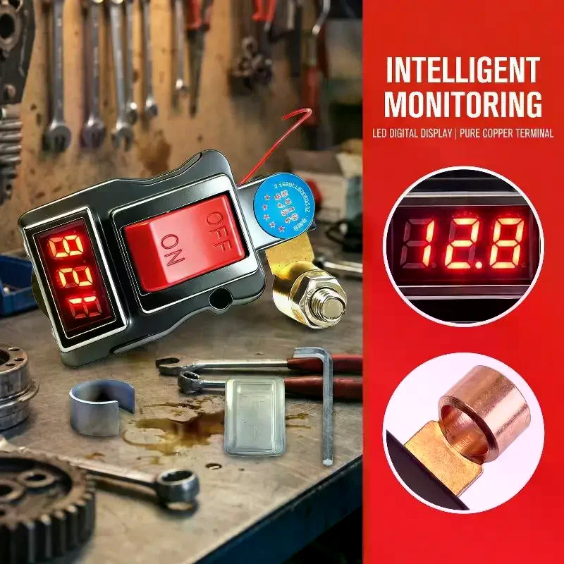 1 Set ﻿Power-Off Switch Equipped With Voltage Digital Display Car Battery Disconnect Switch Can Rotate Disconnect Switch