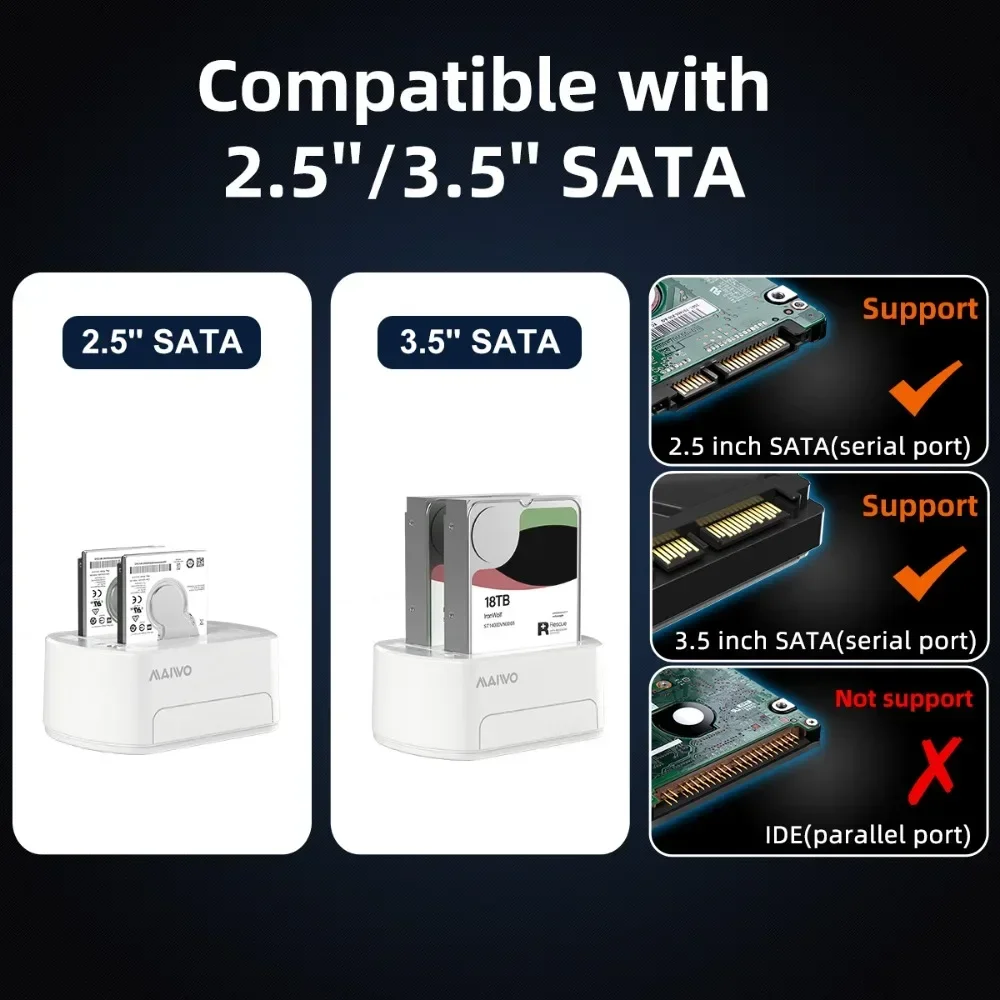 MAIWO 2.5 ''/3.5'' Mendukung Offline Clone HDD SSD Case USB3.0 Ke SATA Hard Drive Duplikator Docking Station untuk RGB Lampu Warna-warni