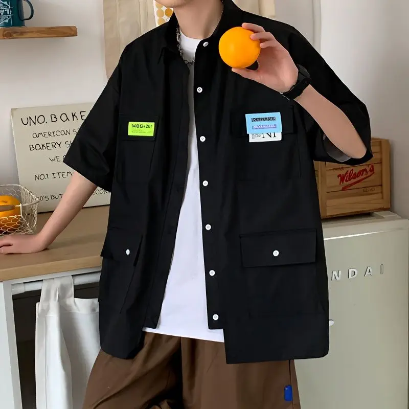 

Large Size 300 Pounds Sun Protection Short Sleeve Men's Shirt Summer Casual Loose Collar Workwear Top Youth Fashion