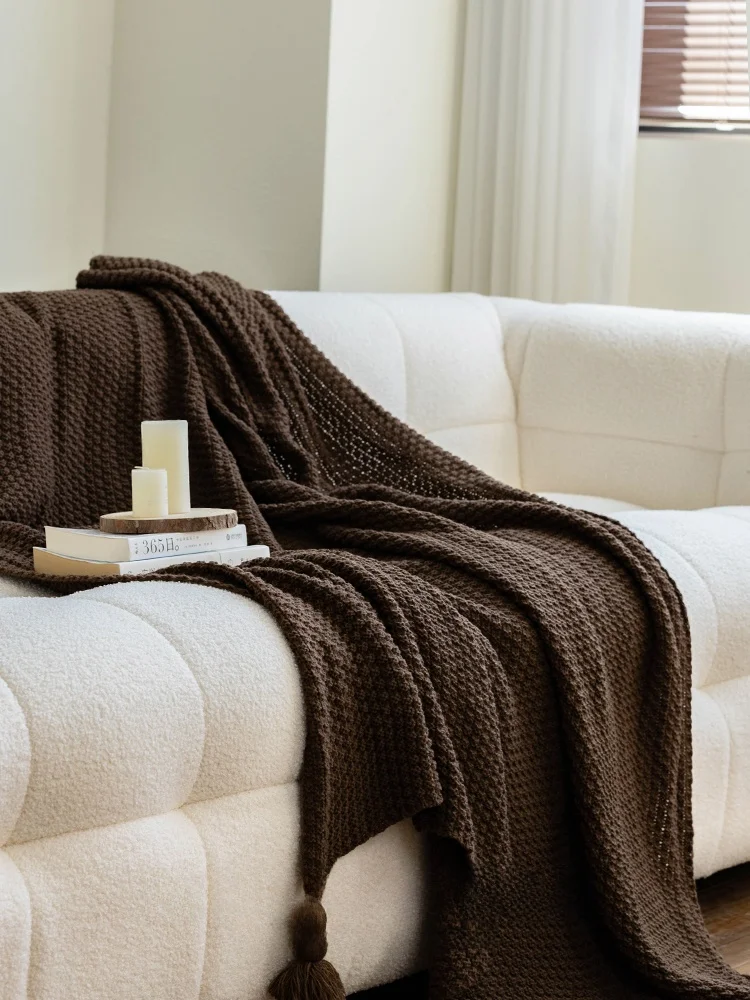  Nordic Knitted Blanket with Tassel Lightweight Couch Bed Tail Pure Color Cozy Autumn Essential for Home And Vacatio...