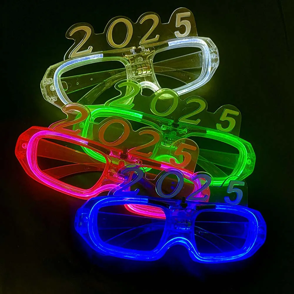 

LED Glow 2025 Happy New Year Glow Glasses Photographic Ornaments Light Up 2025 LED Glow Glasses