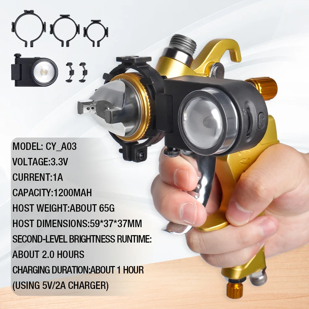 Household Spray Gun Light USB Charging Lighting Tool Spray Gun Light, Three Colors Adjustable, For 25-48mm Nozzle Diameter