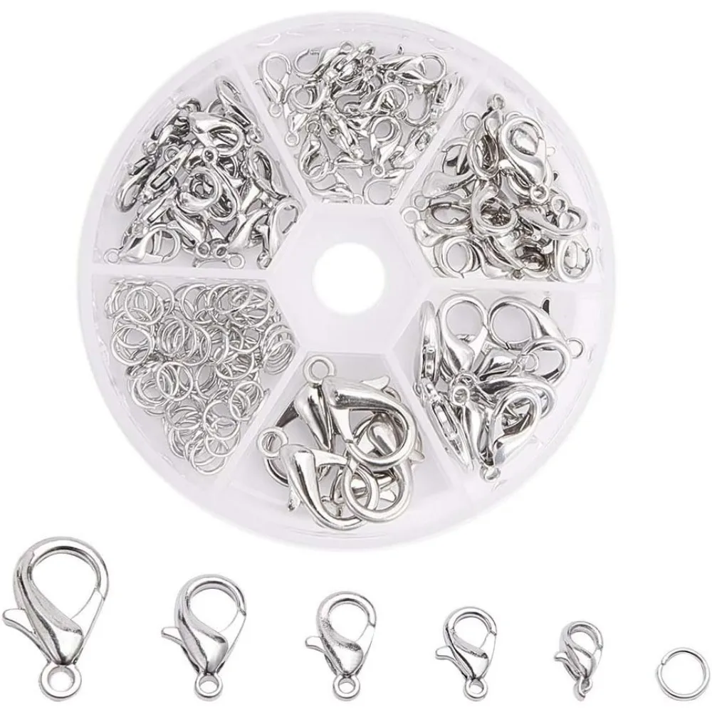 Elite 1 Box Zinc Alloy Plated Lobster Clasp and Iron Jump Rings Jewelry Findings Making Platinum Making Kit