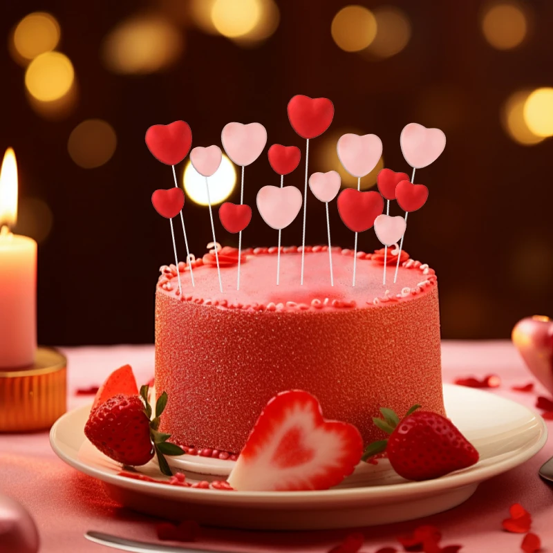 

1set Red Pink Heart Shape Cake Toppers Valentines Day Cupcake Picks Wedding Engagement Birthday Party Cake Decoration Supplies