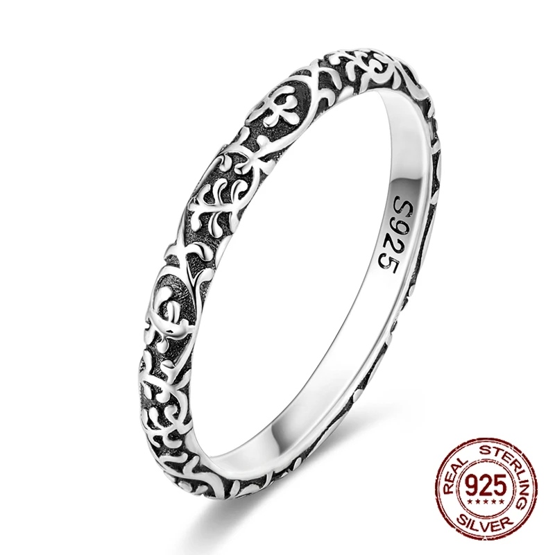 

925 Sterling Silver Vintage Oxidized Filigree Band Ring Celtic Scrollwork Stackable Ring Retro Jewelry Gift for Women & Men
