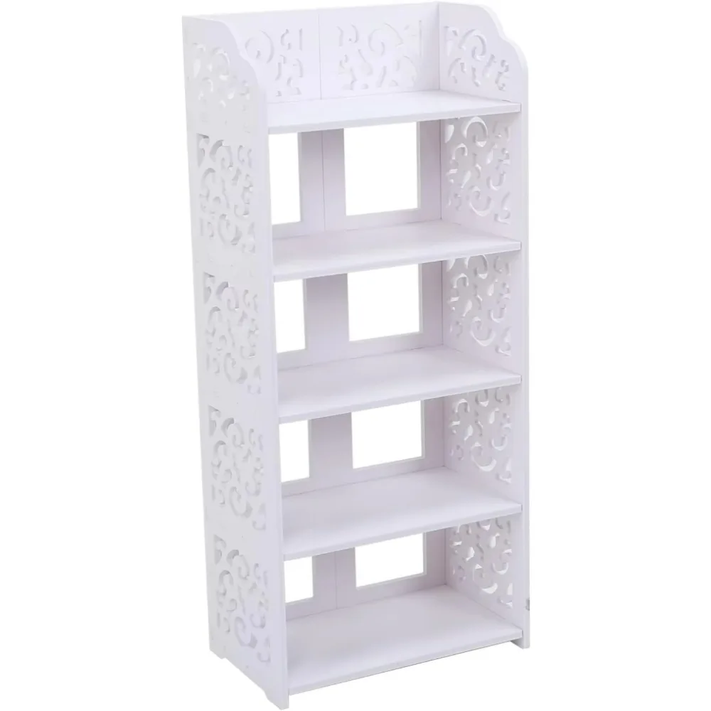 5Tiers Hollow Out Shoe Rack Stand Storage Organizer Shelf,Made of PVC Board, Suitable for Living room,Office,Hallway,No Screws