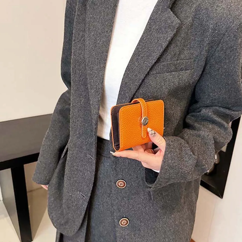 

Portable Lady Short Organ Wallet Solid Color Classic Style Soft PU Purses Anti-Splash Water Snap Button Multiple Card Bag Women