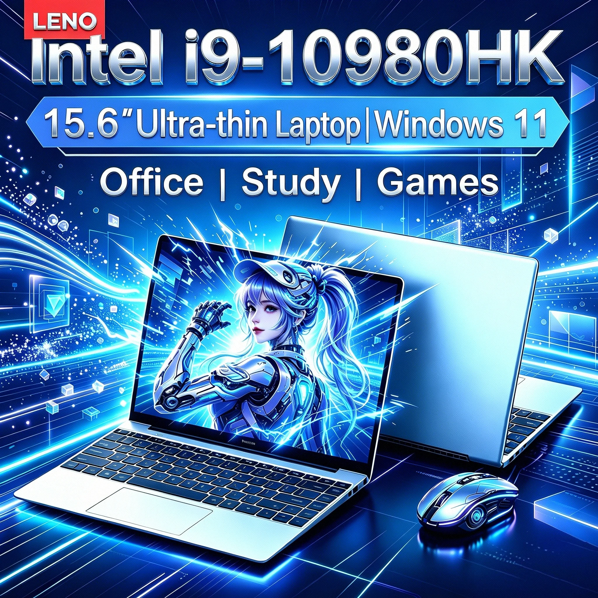 LENO 2026 15.6 Inch Ultra Thin Laptop Intel i9 10980HK Windows 11 32GB RAM 2TB SSD Gaming Notebook Portable Office PC Computer