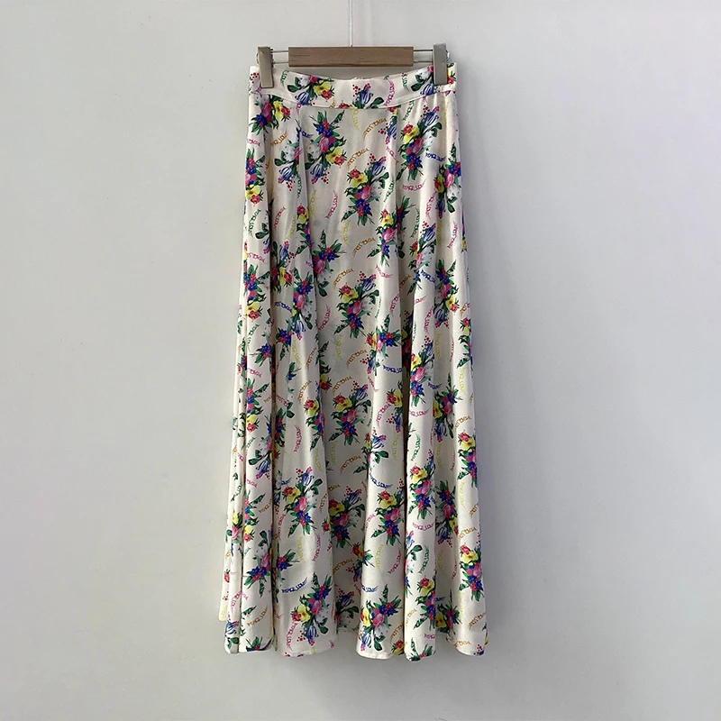 Zadig Casual Skirt Women Elegant Colourful Wing Print Long Skirt Female Chic Floral Youthful Rayon Half Dress Lady Long Skirt