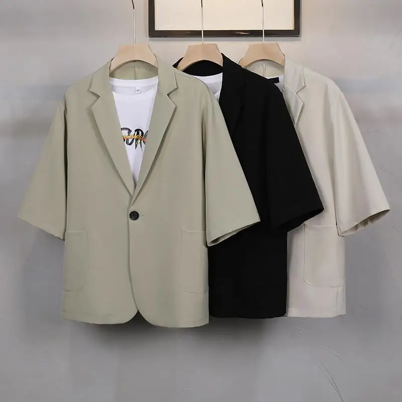 

Trendy Korean Style Men's Suit Set Loose Fit Seven Sleeve Summer Suit Casual Outfit for Men