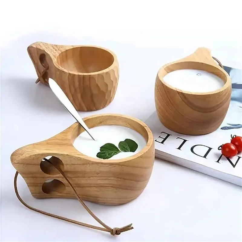 

8Pack Nordic Style Wooden Cup Kuksa Cup Portable Outdoor Camping Drinking Mug Wooden Coffee Cup With Wooden Spoon