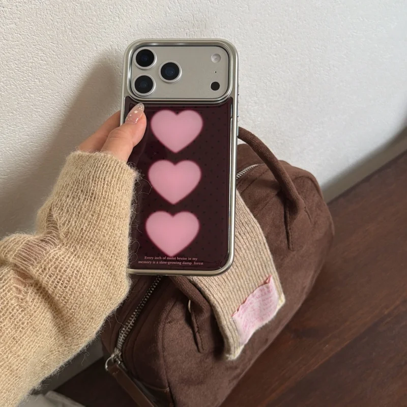 Anti-fall Red-Pink Heart Pattern Epoxy Phone Case For iPhone Case with Snowman Pattern 17, 16, 15, 14, 13, Pro, Promax