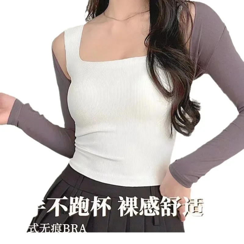 Padded Wide-shoulder Vest for Women Summer Outer Wear Square Collar Beautiful Back Bra All-in-one Bottoming Tube Top Wholesale