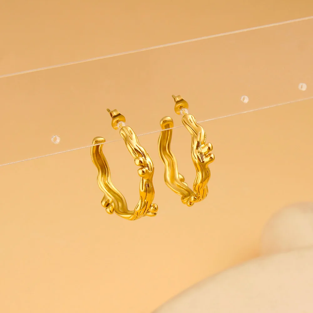 DIY accessories European and American ins style simple irregular embossed earrings, high-end gold stainless steel earrings, earr