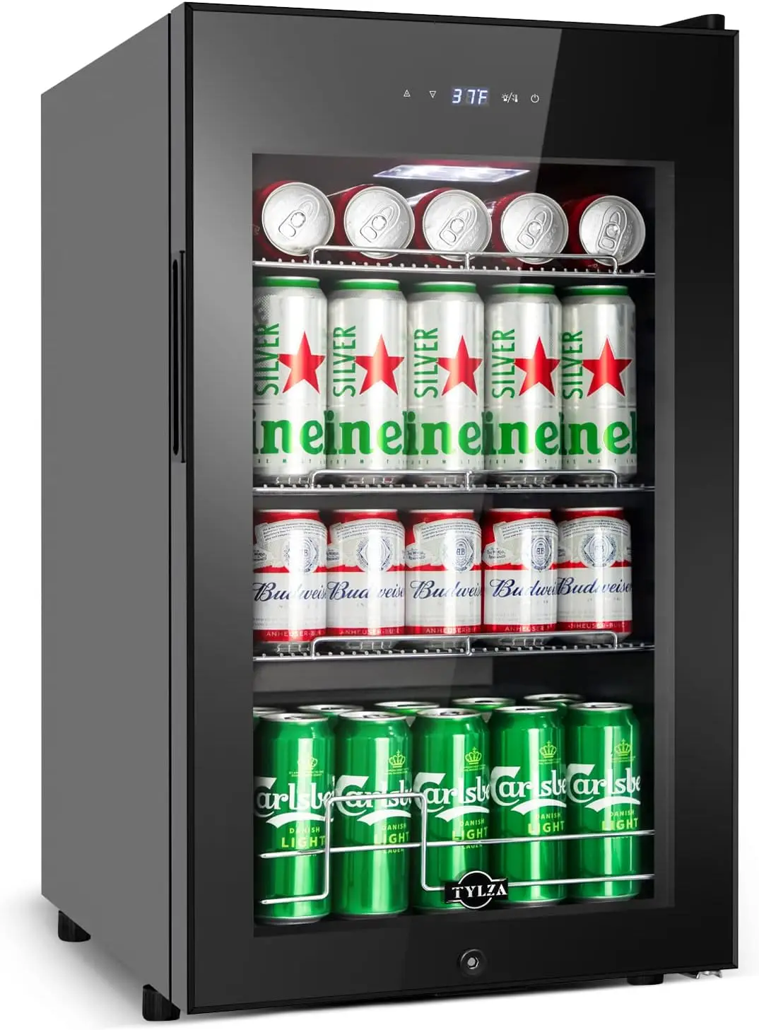 Mini Beverage Refrigerator Freestanding, 101 Cans Beverage Cooler with Glass Door, Mini Fridge for Soda, Water, Beer or Wine