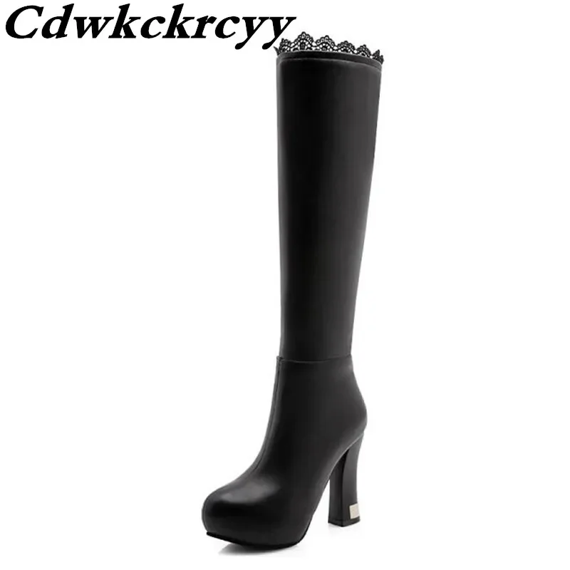 Promotional products winter New style sexy Lace High-heeled Lean leg Women Boots white High cylinder Chivalry boots size 34-43