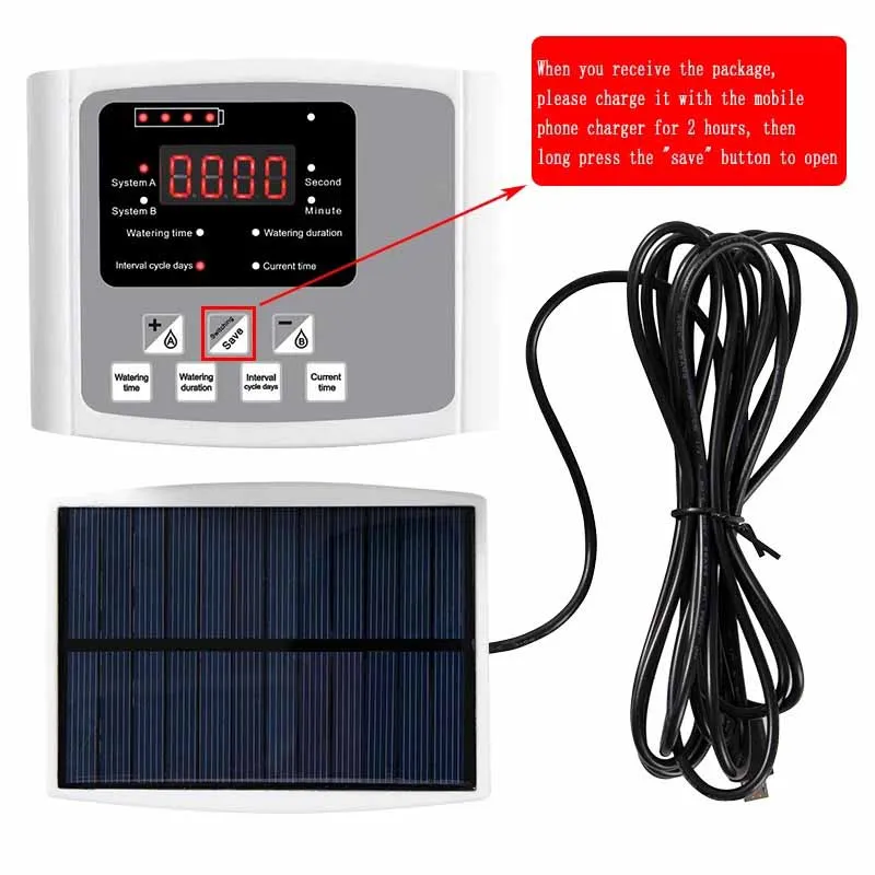 Garden Drip Irrigation Device Double Pump Controller Timer System, Solar Energy Intelligent Automatic Watering Device for Plants