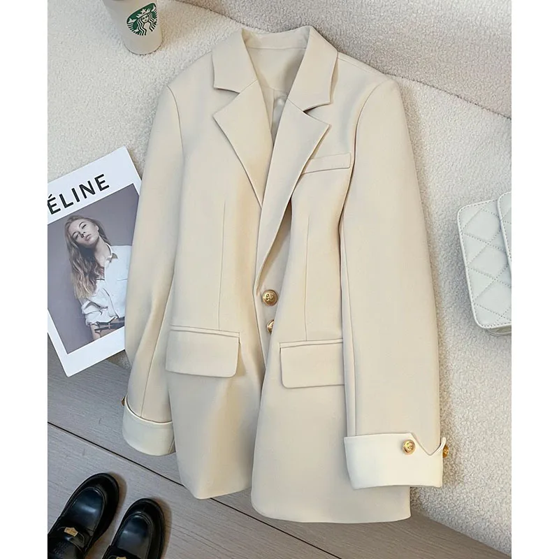 2024 Women Design Sense Niche Fashion New Loose Milk White Blazer Jacket Spring Female Korean Commuting Splicing Suit Tops Coat