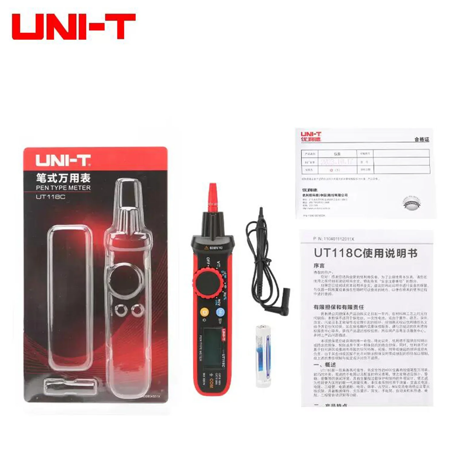 Multímetro digital UNI-T-Mini, medidor tipo caneta, ferramenta elétrica, capacitância grande, True RMS, AC, DC, 600V, UT118C, 60MF