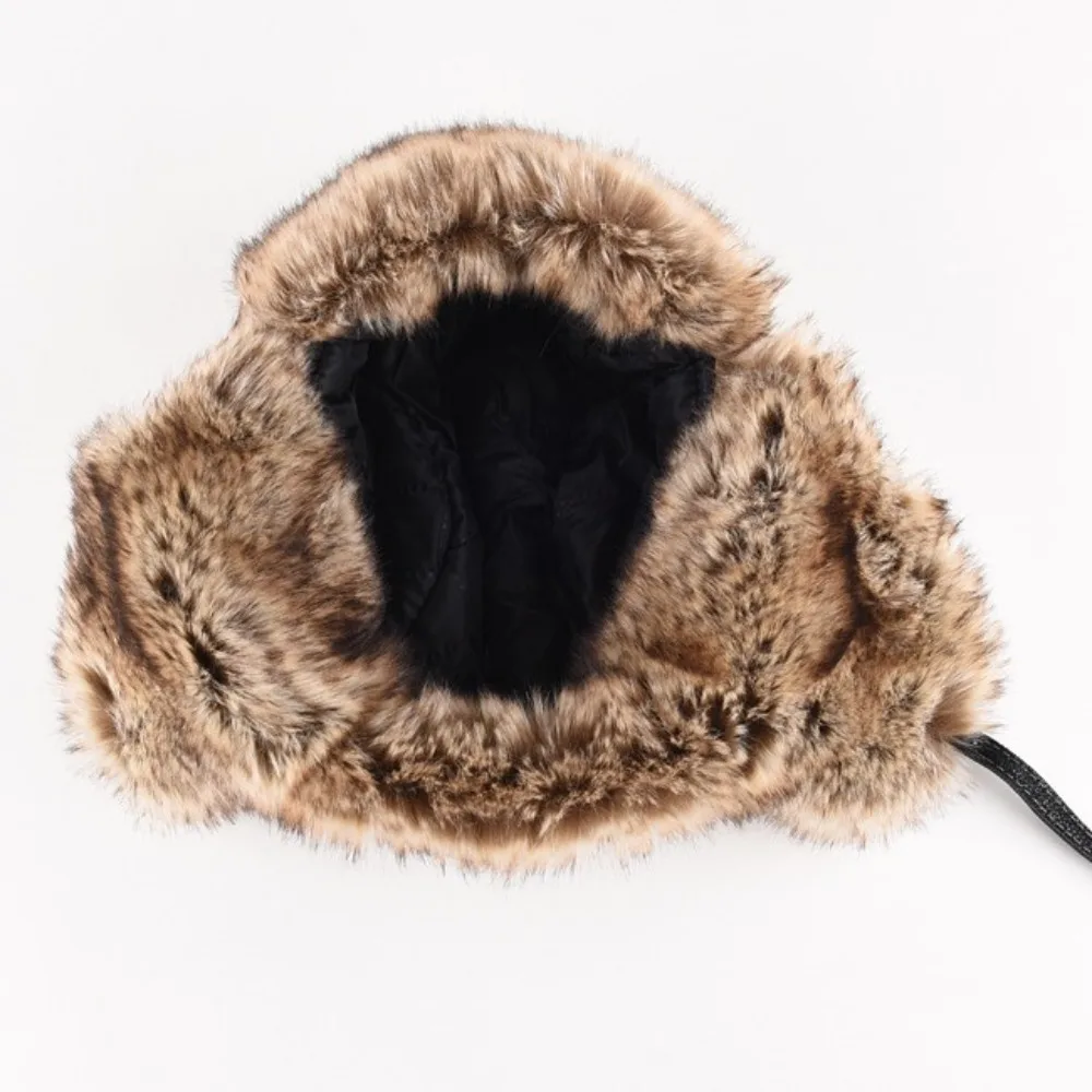 New Leather Winter Trapper Hat Pilot Faux Fur Lined Ski Ushanka Ear Protection Windproof Hunter Hat Women's