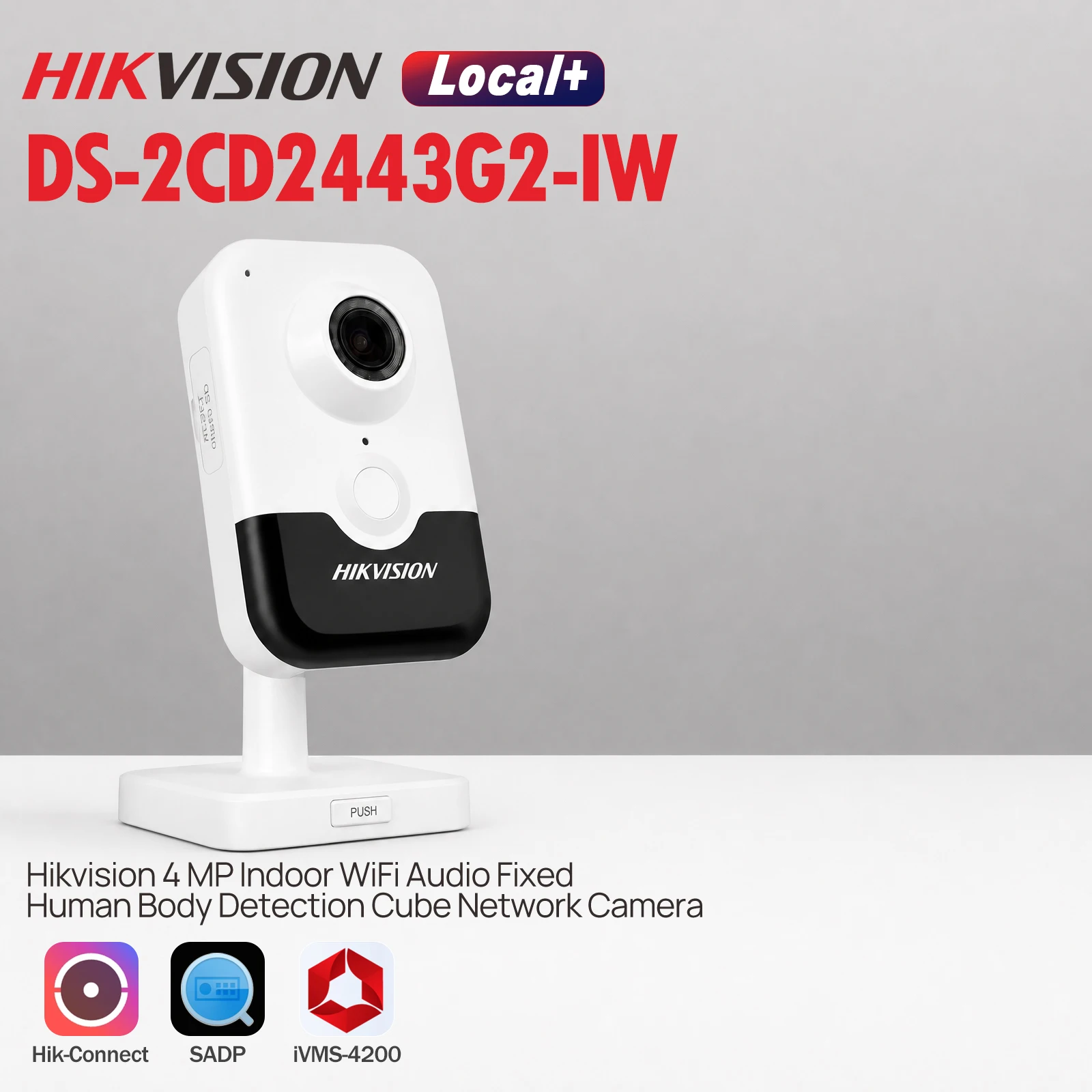 Hikvision DS-2CD2443G2-IW, telecamera di rete Wi-Fi a forma di cubo, obiettivo fisso da 2,8 mm, 4 MP, WDR digitale, visione notturna a infrarossi fino a 10 m, riconoscimento di persone e veicoli,