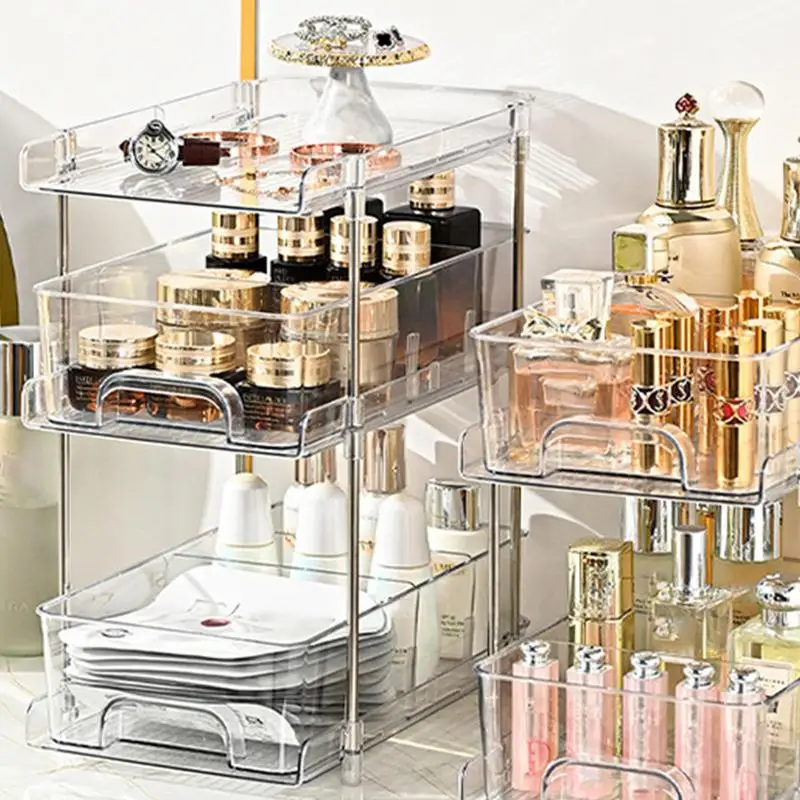 Makeup Organizing Bins Makeup Storage Box Jewelry Container Makeup Case Clear Container Storage Snack With Slide out Handle