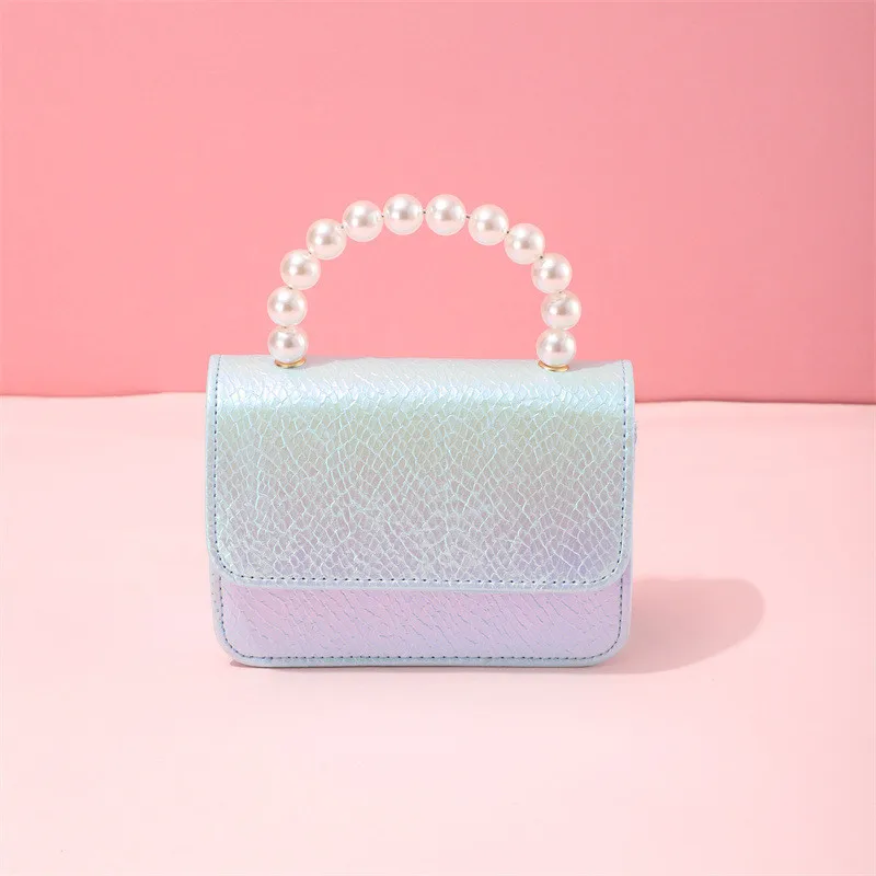 Cute Girls Handbag Pearl Handle Glitter Shiny Children Mini Crossbody Bag for Party Daily Outing