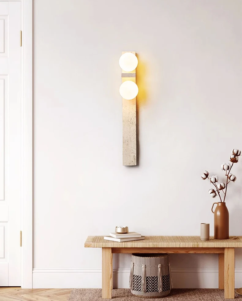 Wall Light Sconce Natural Stone White Glass G9 Bulb