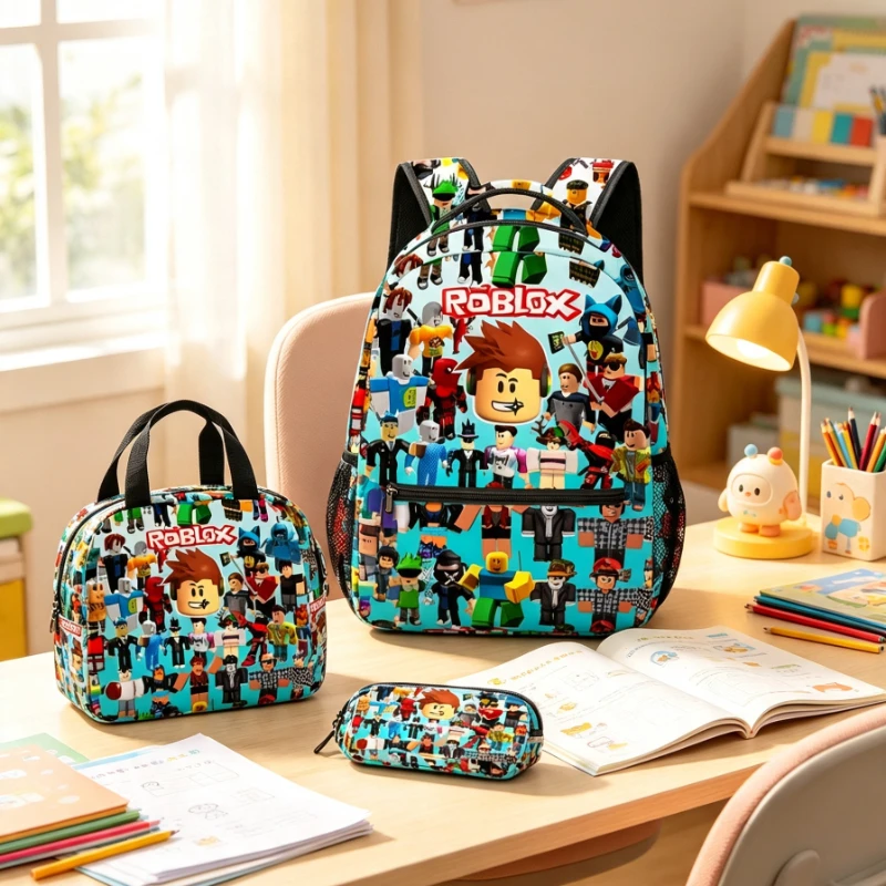 Image of 3-teiliges Set Roblox Cartoon Anime Schulranzen Lunchbox Federmäppchen Set Schülerrucksack Geburtstagsgeschenke