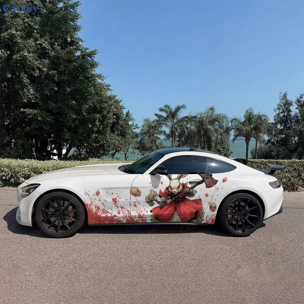 2pcs Bloody Rabbit Maid Axe Spirit, Fade-resistant, Enhance Vehicle Aesthetics With Bold Artistic Design Car Vinyl Wraps