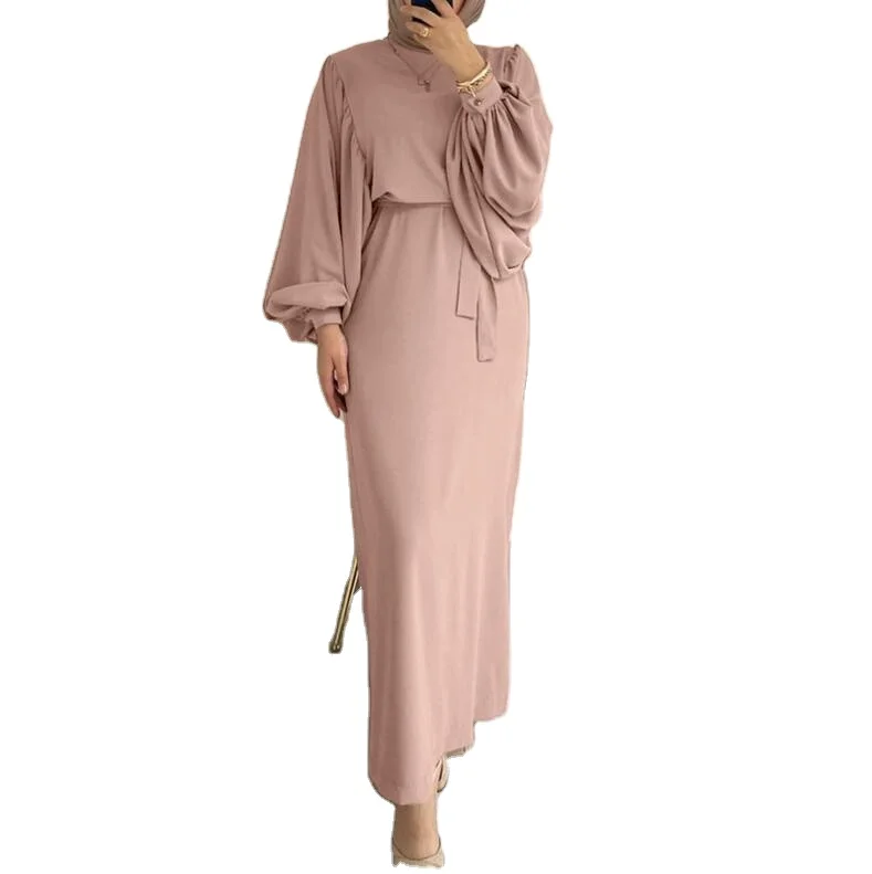 

Solid Color Long Sleeve Casual Muslim Dress Robe Abaya Women Muslim Dress Polyester OEM Service Dubai Abaya Adults Middle East