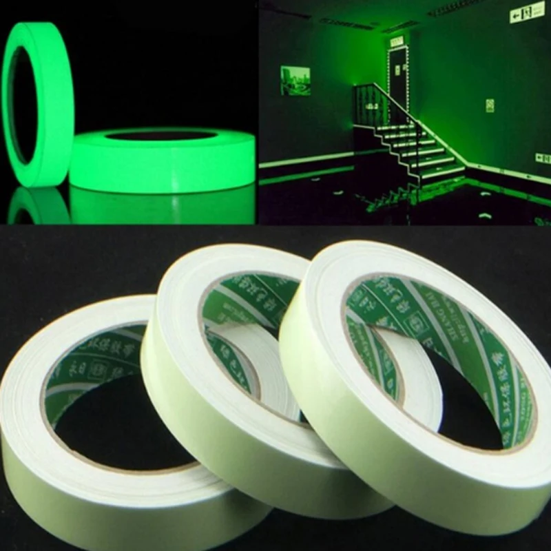 10M 10/15/20mm PET Luminous Tape Green Night Self-adhesive Warning Tape Night Vision Glow In Dark Home Decoration Tapes