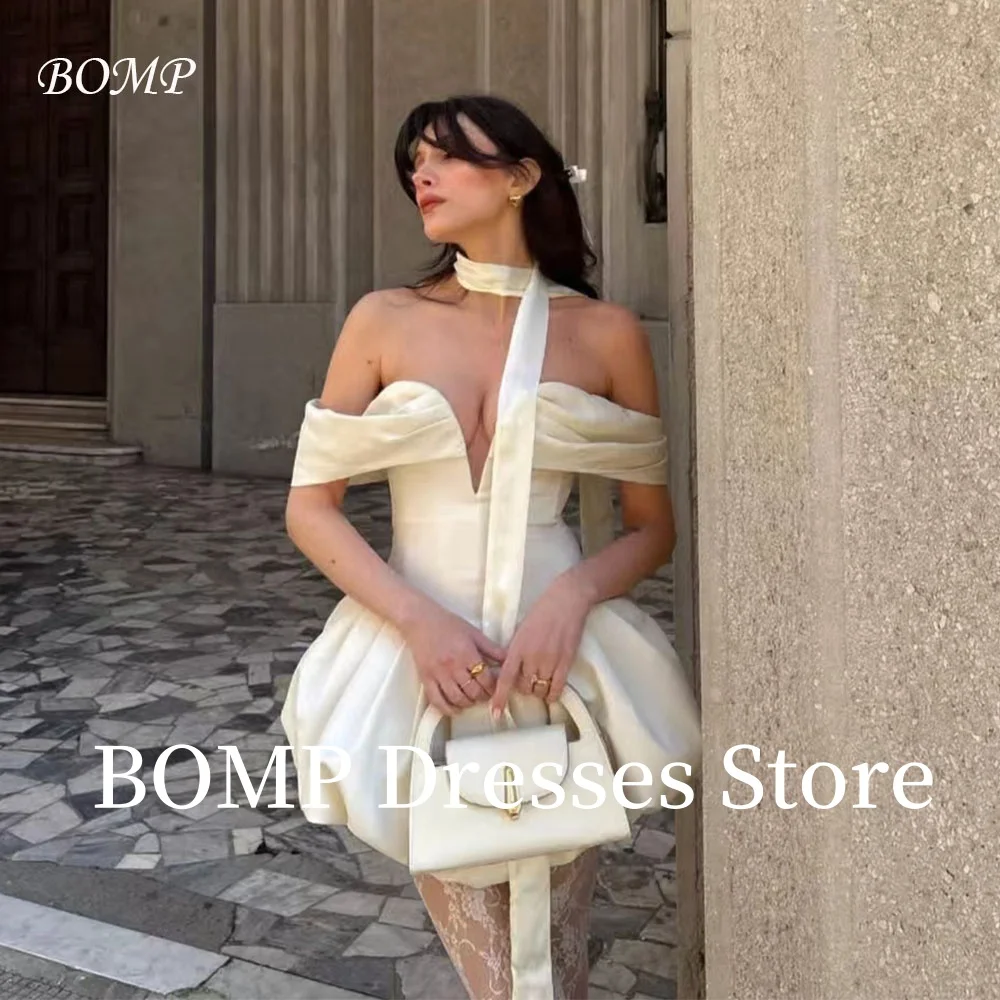 

BOMP Sexy Mini Wedding Party Dress with Scarf Off the Shoulder Corset Draped Evening Dresses Bridal Prom Gown Customized Luxury
