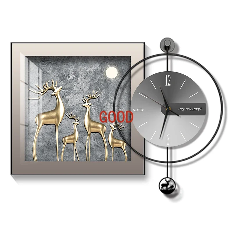 New modern light luxury clock creative wall clock living room home dining room hanging picture hanging wall silent clock