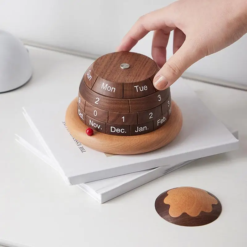木製デスクブロックカレンダー、惑星、永久、再利用可能、素朴で美的テーブル装飾
