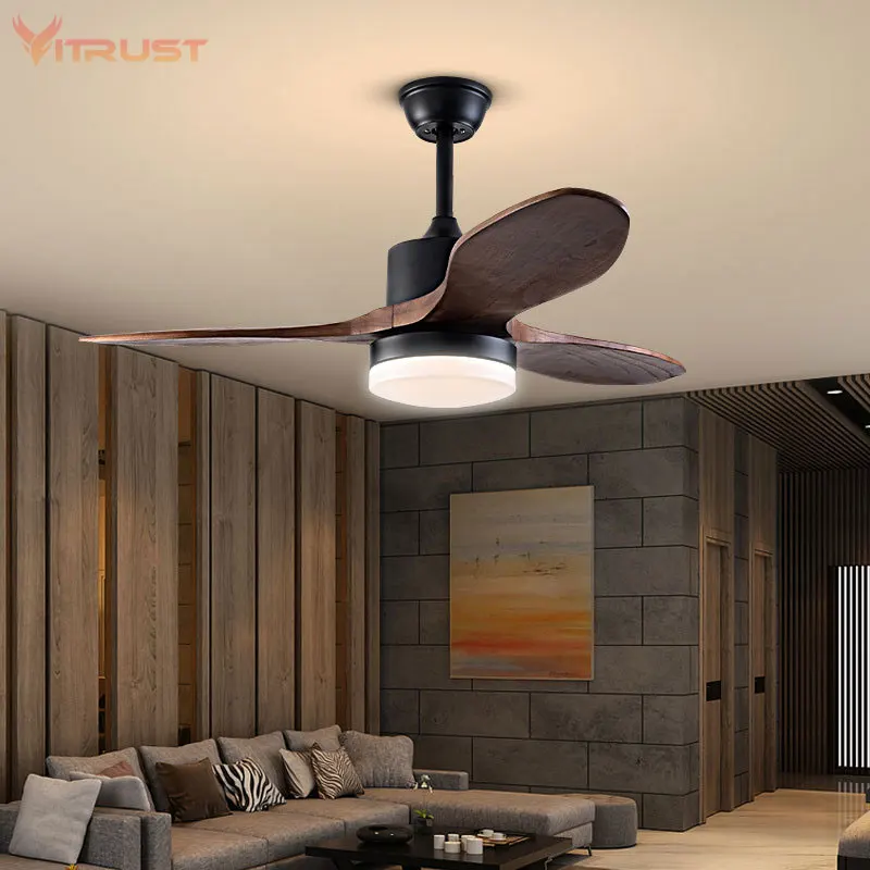 Super Queit Ceiling Fan lamp 3 Solid Wood Blades DC Motor Ceiling Fan with Light and Remote Control Indoor Pendant Fan