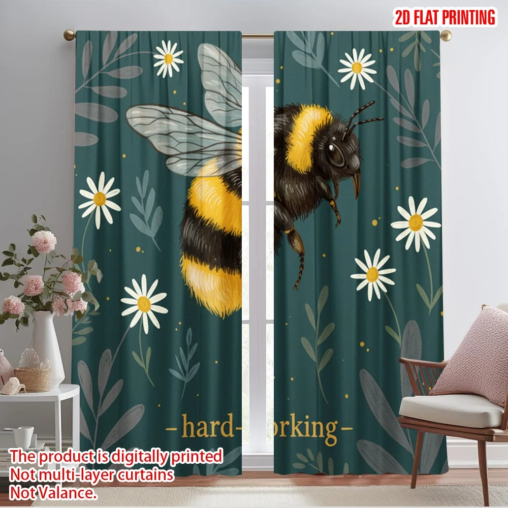 

2pcs 2D flat printing Drapes Bumblebee Flowers Nature Work Fabric Without Electricity Party Decorations Use for Photo Booth