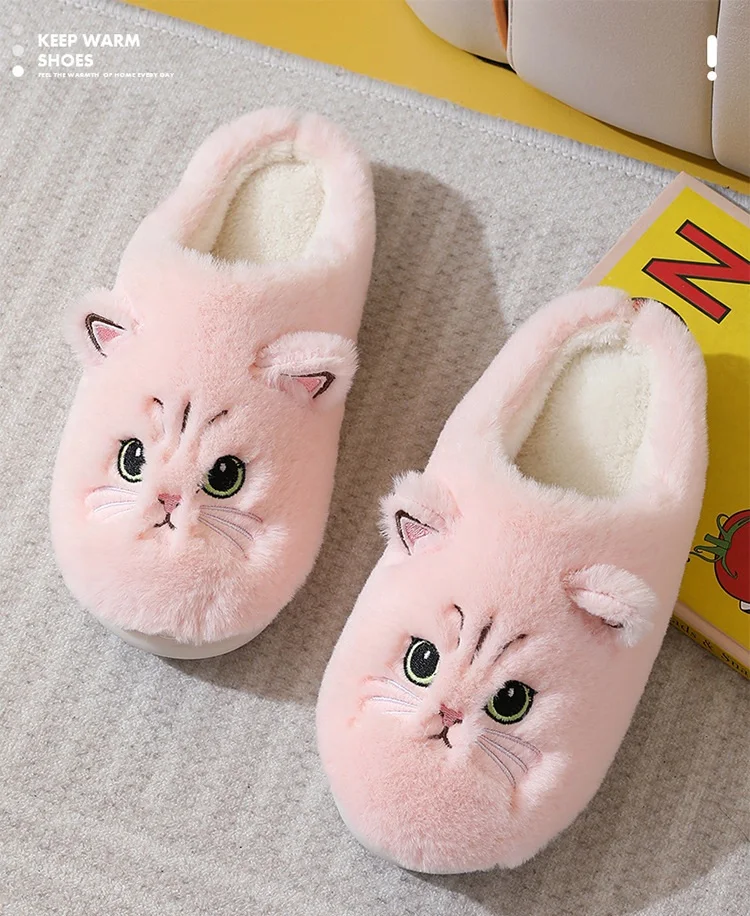 24-Stunden-Schnellversand Katzen-Spaß-Hausschuhe für Erwachsene Winter Flauschige Pantoffeln Paar-Hausschuhe 46 47 Damen Warme Tier-Katzen-Hausschuhe Rosa – Detail 4