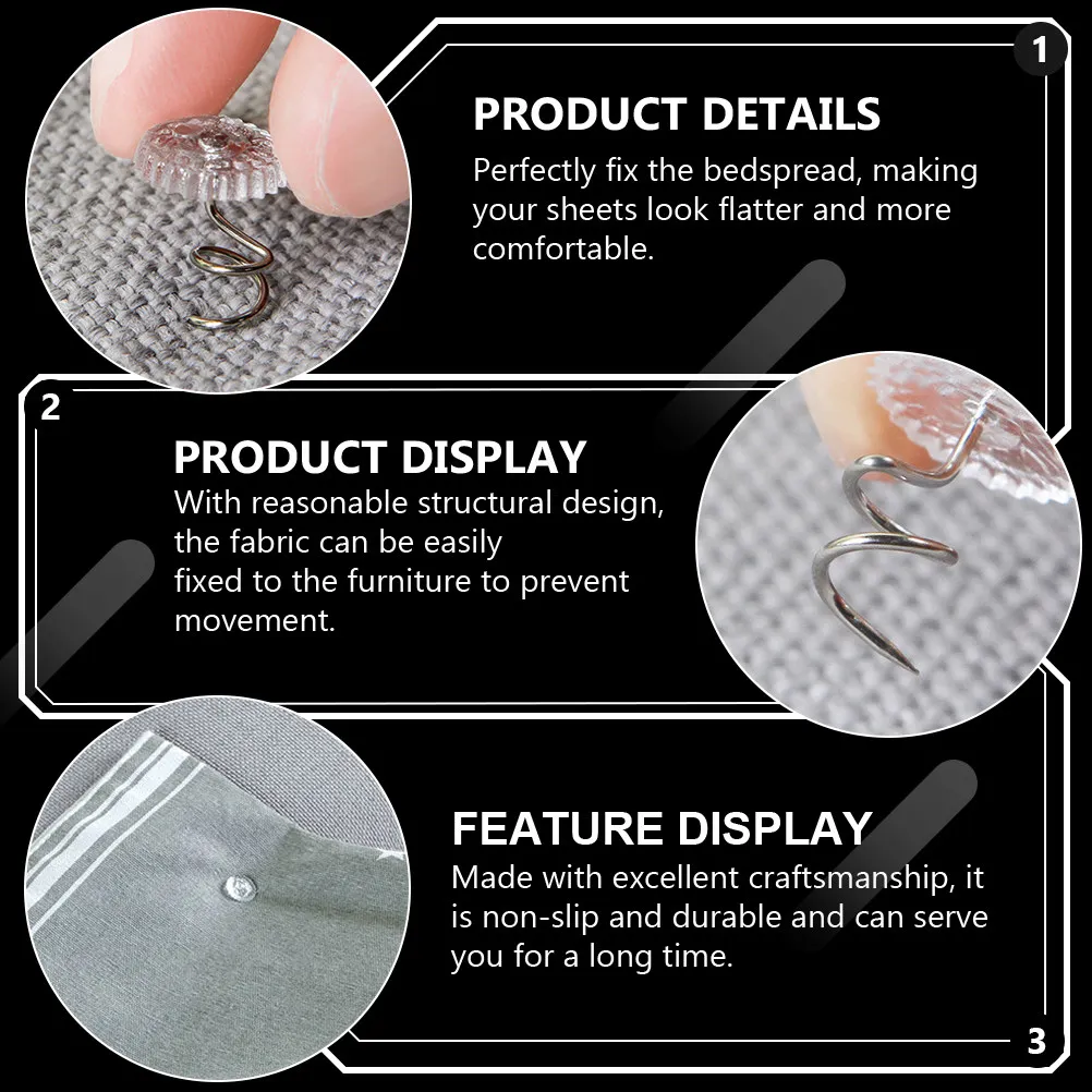 

60Pcs Clear Head Non Slip Bed Skirt Pins Dust Ruffle Fixing Clips for Upholstery Bed Sheet Holders Spiral Push Pins