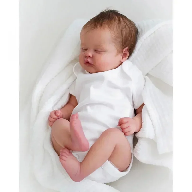 Quinbee Sleeping Reborn Doll Kit 19inch Lifelike 3D Skin Multiple Layers Painting Doll Parts With Visible Veins Hand Draw Hair