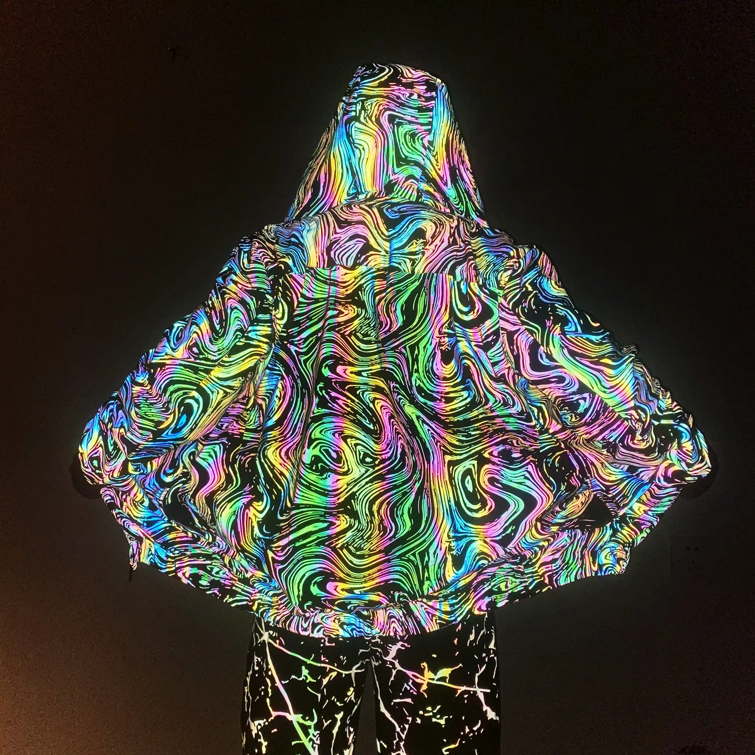 Spring Summer New Colorful Reflective Knitted Jacket Europe United States Star Luminous Stretch Breathable Hoodies Sweatshirt