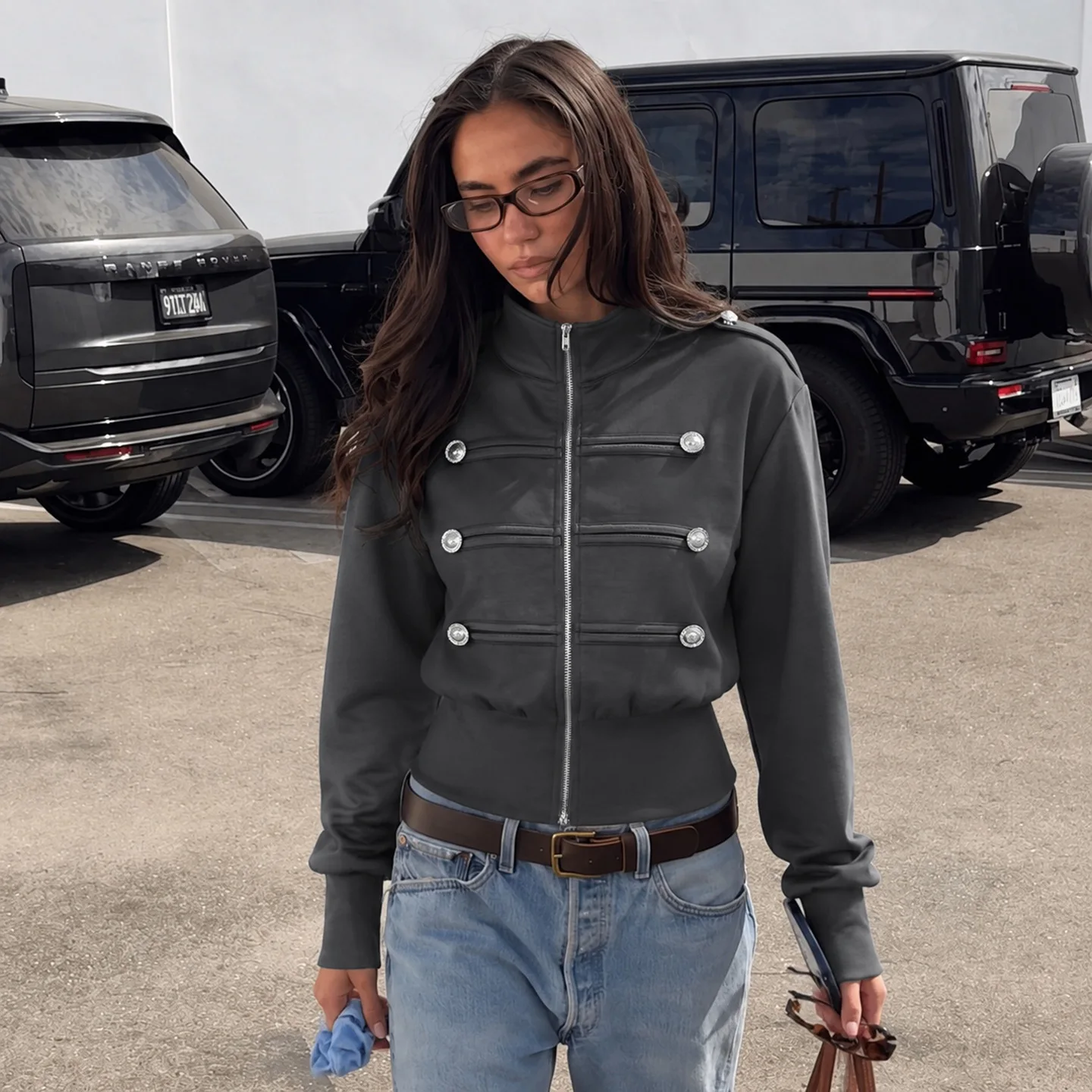 Street Cargo Style Double-breasted Cardigan Sweater Jacket Coat Turtleneck Fashion Jacket Top Women