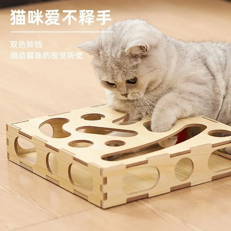 Cat Hole Toy Puzzle Self-hi Turntable Leaking Food Ball Teasing Cat Stick Maze Box Bell Ball Toy