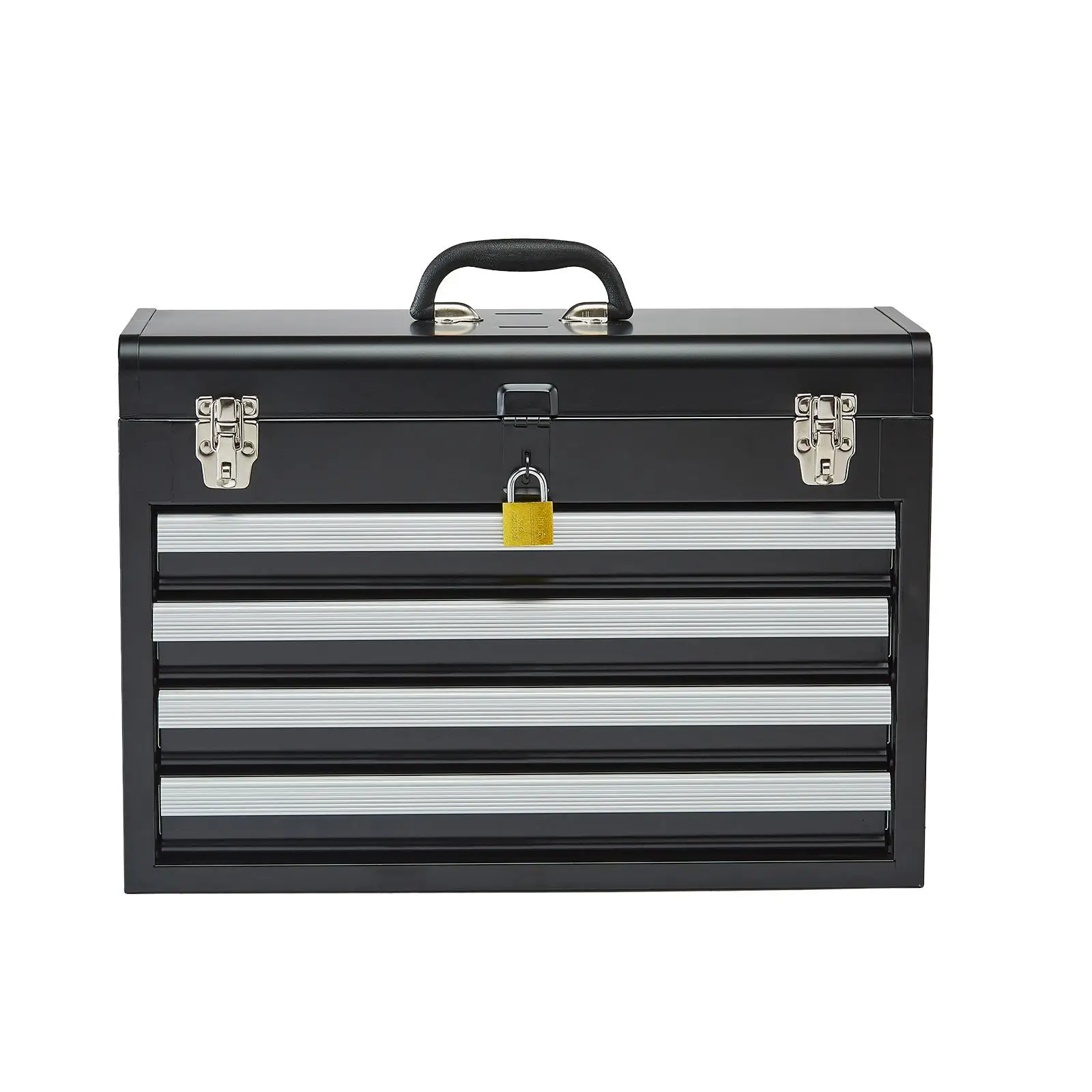 20.5 Inch Portable Metal Tool Box with 4 Drawers EVA Liners Ball Bearing Slides Locking Mechanism Powder Coated Finish Multi Function Tool Storage Organizer
