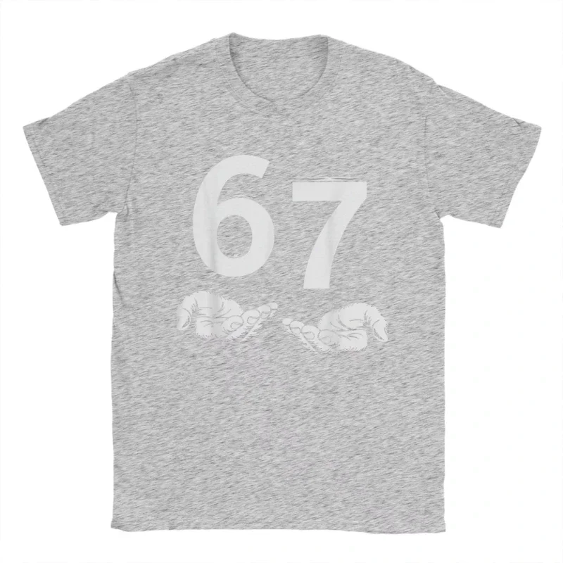 European and American Men T-Shirts Funny Six Seven 67 Meme Gen Alpha Slang 67 Hands Vintage Cotton Tees Short Sleeve T Shirts